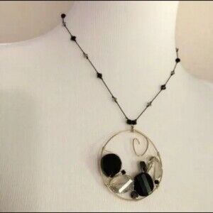 Wire Circle Pendant Beaded Necklace Handmade